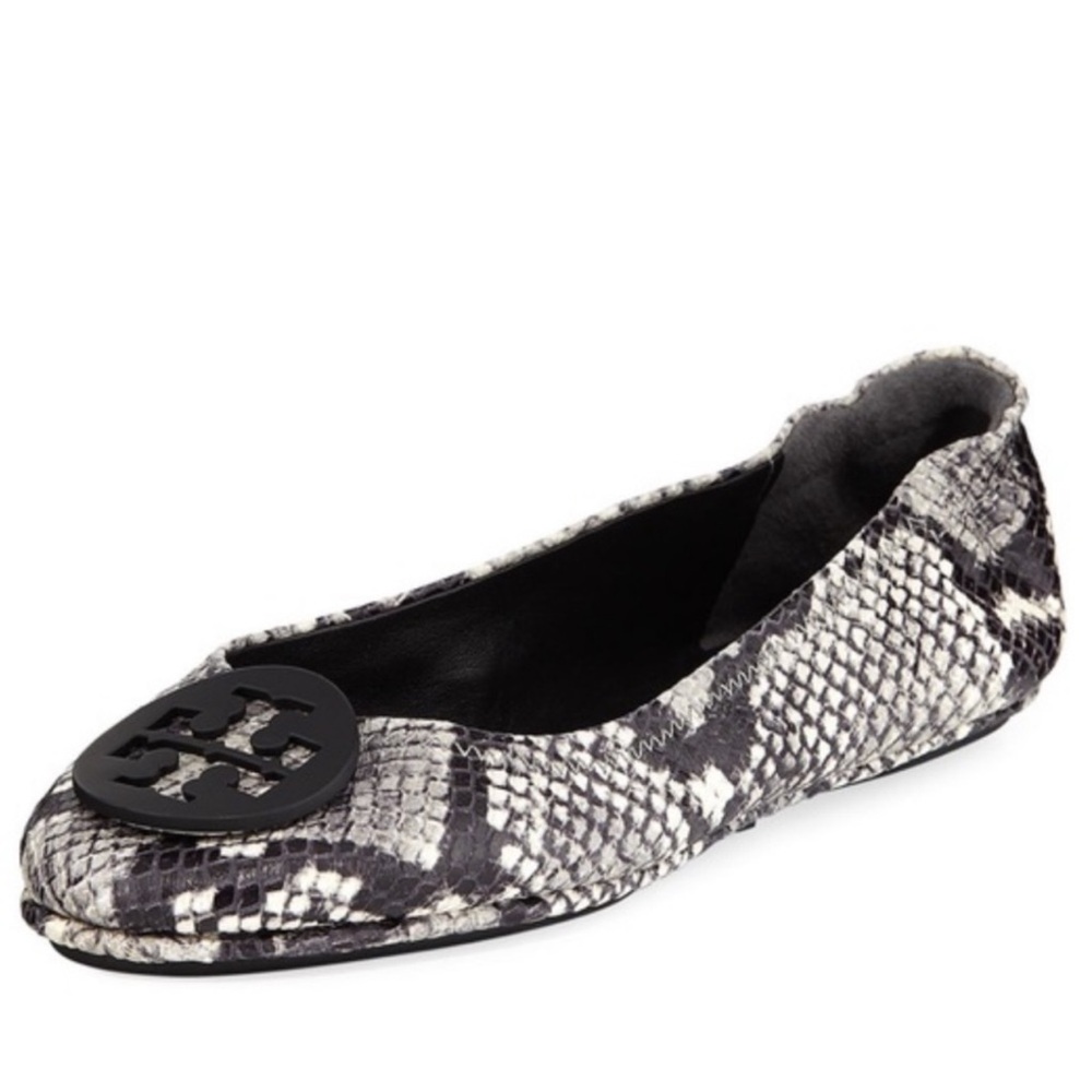 Tory Burch Croc Embossed Warm Roccia Minnie Travel Ballet Flat 8M Matte Black